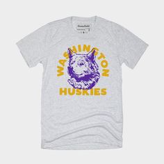 Vintage Washington Huskies Dog Mascot T-Shirt | Homefield Cotton Crew Neck T-shirt With Mascot, Collegiate Cotton T-shirt With Mascot, Cotton Mascot T-shirt Short Sleeve, Cotton Mascot T-shirt With Short Sleeves, Dog Mascot, Visit Seattle, Washington Huskies, University Of Washington, Husky Dogs