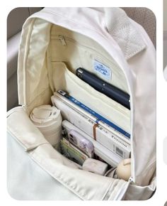 the contents of a backpack are neatly packed