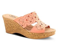 With a modern geometric cutout design on a lightweight cork-inspired textured wedge, the Flamyo sandal is a comfortable way to elevate the look of your wardrobe. From Spring Step. Spring Cork Wedge Sandals With Round Toe, Spring Beach Wedge Sandals With Cork Material, Spring Beach Cork Wedge Sandals, Chic Cork Wedge Sandals For Spring, Chic Cork Sandals For Spring, Comfortable Leather Sandals, Shoe Ideas, Shoes Design, Cutout Design