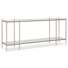 a metal and glass console table with shelves