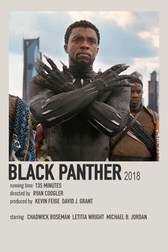 the poster for black panther is shown in front of two men with their arms crossed