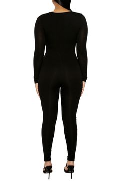 Make a fierce impression in this sleek, curve-accentuating bodysuit styled with a dipped neckline and long sleeves. Style Name:Naked Wardrobe All Body Jumpsuit. Style Number: 6114797. Fitted Full Length Bodysuit For Winter, Fitted Full-length Winter Bodysuit, Sleek Long Sleeve Winter Bodysuit, Sleek Long Sleeve High Stretch Unitard, Sleek Stretch Long Sleeve Jumpsuits And Rompers, Sleek Black Long Sleeve Jumpsuits And Rompers, Sleek High Stretch Unitard For Night Out, Sleek High-stretch Unitard For Night Out, Full Length Bodysuit With Thumbholes For Winter