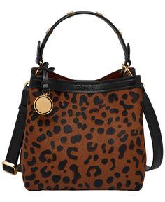 in stock Fossil Bags Macy's, X Logo, Small Buckets, Sneaker Dress Shoes, Shoulder Bag Black, Leather Bucket, Purse Accessories, Black Leopard, Fashion Toys