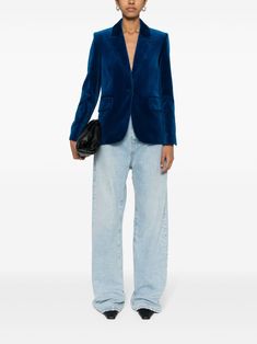 Find ZADIG&VOLTAIRE Vavy Velvet Blazer on Editorialist. ocean blue cotton velvet finish peak lapels shoulder pads long sleeves dart detailing two side flap pockets central rear vent logo-print lining straight hem front button fastening Blue Blazer With Patch Pockets Long Sleeve, Blue Long Sleeve Blazer With Patch Pockets, Blue Velvet Winter Outerwear, Blue Blazer With Patch Pockets For Fall, Long Sleeve Velvet Outerwear For Work, Velvet Long Sleeve Outerwear For Work, Blazer Blue, Yoko London, Velvet Blazer