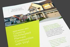 a brochure with houses in the background and text that reads creating multifaceted planned communities with vinyl