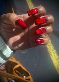 Red nail cat eye fall 2023 Red Ruby Nails, Cherry Red Nails On Brown Skin, Red Nails With Rhinestones Bling, Burgundy Nails With Gems, Iridescent Red Nails, Sheer Red Nails, Red Nails Homecoming, Dark Red Nails Black Women, Korean Red Nails Design