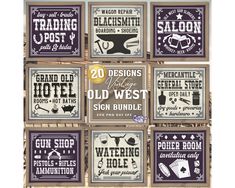 cross stitch patterns for old west signs are featured in the pattern shop's website