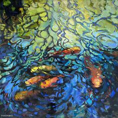 an abstract painting of koi fish swimming in the water