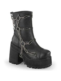 ASSAULT-66 Women's Chained Platform Boots Demonia Shoes, Vegan Leather Boots, High Heels Boots, Block Heel Boots, Platform Ankle Boots, Womens Ankle Boots, Mid Calf Boots, Womens Boots Ankle, Thigh High Boots