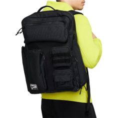 Nike Adult Utility Elite Backpack - Black Color: Black Fit & Design: Adjustable Shoulder Straps And A Sternum Strap Allow You To Customize The Fit To Perfection Features Max Air Cushioning And A Mesh Back Panel For Maximum Comfort Handles On The Top And Side Provide Additional Carrying Options For Your Needs Your Cargo Stays Safe Thanks To The Durable Construction The Zippered Main Pocket Includes An Adjustable Divider And Opens Flat For Better Organization Zip Pockets At The Front And Upper Bac Modern Black Backpack With Functional Pockets, Black Rectangular Backpack With Zipper Pocket, Functional Rectangular Bags For Streetwear, Black Urban Backpack, Urban Black Rectangular Backpack, Functional Rectangular Streetwear Bags, Urban Style Black Backpack, Black Rectangular Backpack For Everyday, Black Practical Backpack With Zipper Pocket