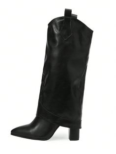 Women's Pointed Toe One-Piece Winter Fashion Boots Sexy Black Boots With Thick Heels, Match With Cardigan, Ankle Boots, Wear With Sweater, Riding Boots For Fall And Winter Black         Women Shoes, size features are:Bust: ,Length: ,Sleeve Length: Mid-calf Platform Boots For Winter Party, Party Mid-calf Platform Boots For Winter, Winter Party Mid-calf Platform Boots, Mid-calf Boots For Fall Party, Party Mid-calf Boots For Fall, Winter Night Out Platform Boots, Mid-calf Heeled Boots For Winter Party, Knee-length Heeled Boots For Fall, Trendy Knee-high Boots For Winter