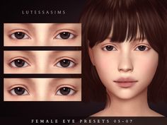 the female eye presets are shown in three different styles and colors, including dark brown