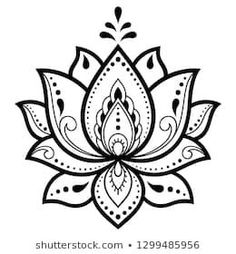 a black and white drawing of a lotus flower