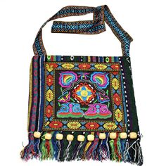 Embroidery Boho, Bag Embroidery, Womens Messenger Bag, Ethnic Bag, Boho Tote, Vintage Fans, Travel Bags For Women, Canvas Crossbody Bag, Tassel Bag