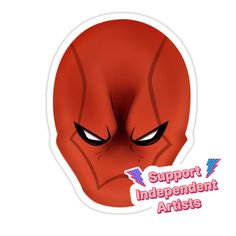 a sticker with the words support independent artists on it and an image of a red devil's head