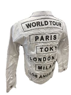 Paris Tours, Paris London, Paris Design, Denim Material, Distressed Denim Jacket, Washed Jeans, Windbreaker Jacket, White Denim, World Tour