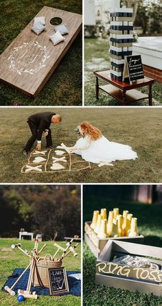 wedding games and decorations for the guests to play in their backyard or on the lawn