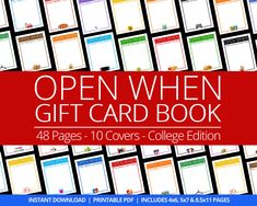 open when gift card book for students with colorful images and text on the front cover