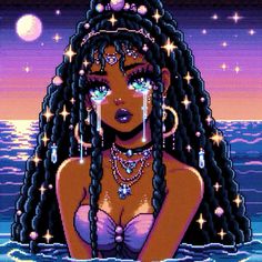 an image of a woman in the water with long hair and jewelry on her head