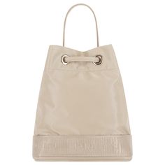 This bag features a mini-sized bucket bag.  This bag is ultra-lightweight using eco-friendly material. It is made from 100% plastic recycled nylon, known as MIPAN Regen nylon. This bag has a convenient storage room and a half-moon shape bottom. The bottom shape gives you a comfortable fit.  It can be worn three ways, as a tote, on the shoulder, or crossbody with a length-adjustable strap. Matched Mini Pouch is a separately sold item. This bag is made in Korea using 100% plastic recycled nylon. It is also composed of the following materials: 100% Recycled nylon(Outer) and 100% PU(Pocket).  Please be sure not to wash, hot dry or steam the product, as this can alter the bag's shape and texture.  If the bag is exposed to dirt, please be sure to wipe it off quickly with a wet tissue.  Be carefu Nylon Bucket Shoulder Bag For Daily Use, Travel Nylon Bucket Bag, Nylon Bucket Bag With Adjustable Strap, Nylon Shoulder Bucket Bag For Daily Use, Functional Recyclable Bags, Nylon Bucket Bag For Travel, Recyclable Nylon Bag For On-the-go, Everyday Nylon Bucket Bag, Nylon Bucket Bag For Everyday Use