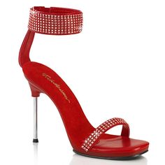 Fabulicious By Pleaser Chic-40 Red 4 1/2" (114mm) Stiletto Heel 1/4" (6mm) Mini-Platform Sandal Featuring Rhinestone Embellishment On Thin Over-The-Toe Strap And Wide Ankle Cuff Back Zip Closure Chic40/Rpu-Rs/M Brand New In Box Multiple Sizes Available Perfect For Dancewear, Black Tie Event, Elegant Attire, Weddings, Homecoming Heels, Pinup Models, Burlesque Showgirls, Y2k Outfit, Dolls Kill Shoes, Cosplay Costumes, Valentines Day And More #Nwt #Womens #Footwear #Festival #Sexy Alternative Shoes, Single Sole Heels, Red Platform, Striped Shoes, Light Up Shoes, Gogo Boots, Corsets And Bustiers, Thigh High Stockings, Lingerie Accessories