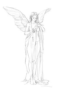 a pencil drawing of a woman with wings