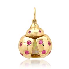 Scattered Pink Sapphire & Opal Ladybug Charm Pendant Yellow Rose, Pink Sapphire, Charm Pendant, Gold Color, Opal, Sapphire, Yellow Gold, White Gold, Rose Gold