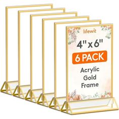 four gold metal frames with 4x6 inches and 6 x8 inches on each side