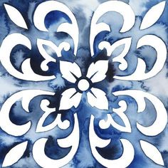 a blue and white painting with swirls on it