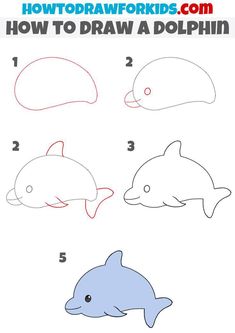 how to draw a dolphin step by step for kids with easy instructions and printable pictures