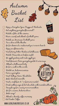 an autumn bucket list with pumpkins and other items