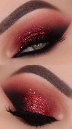 Red And Black Eye Makeup, Black And Red Makeup, Black Makeup Looks, Red Makeup Looks, Maquillage Yeux Cut Crease, Black Eye Makeup, Eye Makeup Images, Red Eye Makeup, Prom Eye Makeup