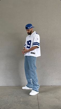 Designer Drip Outfits Men, Men White Outfit, Blue Streetwear Outfit, Railing Designs, Vetements Shoes, Football Jersey Outfit, Drippy Outfit, Stair Railing Design, Trendy Boy Outfits