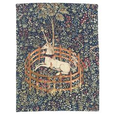 an image of a unicorn on a fence in the middle of a floral wallpaper