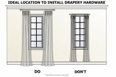 the measurements of two windows in front of each other, and one with curtains on either side