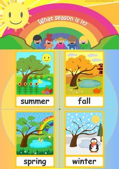 an image of the four seasons with words in english and spanish on it, which includes pictures