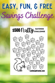 the savings challenge with text overlay that reads easy, fun and free savings challenge