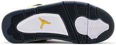 The 2021 edition of the Air Jordan 4 Retro GS ‘Lightning’ brings back a sought-after 2006 colorway in grade school sizing. Like the original . the mid-top makes use of a bright yellow nubuck upper with black molded eyelets and matching black netting on the quarter panel and throat. Dark grey accents settle on the [...] Jordan 4’s, Plastic Lace, Jordan 4s, Jumpman Logo, Black Wings, Jordan 4 Retro, Air Jordan 4, Air Jordan 4 Retro, Paris Saint