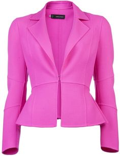 D SQUARED2   Flirty Peplum Blazer - need this to pair with floral pants for spring! Pink Blazers, Coats Pink, Couture Coats, Hot Pink Blazers, Straight Jacket, Ruched Sleeve