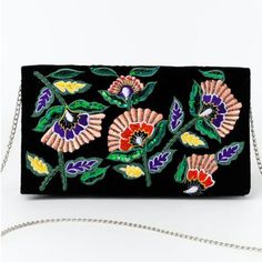 Approx. 10" X 6" Embroidered Velvet With Snap Closure. Comes With Matching Cross-Body Chain. Brand New With Tag. Velvet Clutch, Embroidered Clutch, Embroidered Velvet, Gucci Dionysus, Embroidered Flowers, Snap Closure, Cross Body, Black Pink, Bag Lady