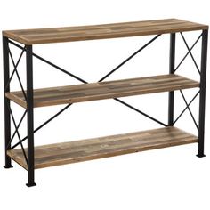 three tiered wooden shelf with metal legs