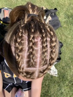 Xc Hairstyles, Braid Hair Dos, Gameday Hair, Gymnastics Hairstyles, Track Hair, Cute Volleyball Hairstyles, Softball Hair, Running Hairstyles, Soccer Hairstyles