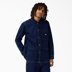 Men's Jean Jacket & Denim Chore Coat , Stonewashed Indigo Blue M | Dickies Relaxed Fit Dark Wash Rigid Denim Jacket, Dark Wash Utility Denim Jacket For Everyday, Relaxed Fit Dark Wash Denim Jacket, Everyday Dark Wash Utility Denim Jacket, Casual Indigo Denim Jacket For Workwear, Dark Wash Button-up Jeans With Patch Pockets, Casual Rigid Denim Outerwear With Patch Pockets, Medium Wash Relaxed Fit Rigid Denim Outerwear, Button-up Dark Wash Jeans With Patch Pockets