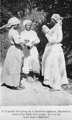 three women standing next to each other in front of trees and bushes, one holding a bowl