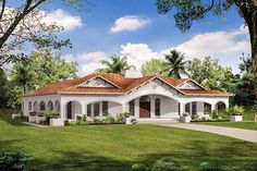 this is an artist's rendering of the front elevation of these mediterranean style house plans