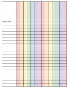 the printable timesheet for each student's class is shown in pink, yellow and green