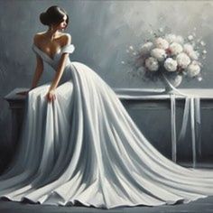 a painting of a woman in a white dress