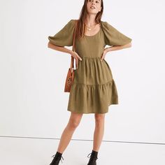 Madewell, Size S Structured Mini Dress. Puff-Sleeved, Tiered And Has Pockets. Machine Washable. Super Soft Fabric. Structured Mini Dress, Magnolia Dress, Black Dress With Sleeves, Linen Shirt Dress, Rust Dress, Genetically Modified, Floral Lace Dress, Madewell Dresses, Mini Dress Casual