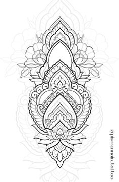 a black and white drawing of an ornate design