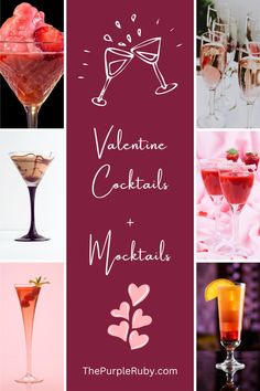 valentine cocktails and mockles with the words, valentine cocktails and mockles